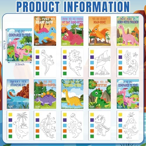 Pasimy 162 Pcs Dinosaur Party Favors Craft Kits Jurassic Party Supplies Dino Birthday Painting Kit Watercolor Card Wooden Cutouts Dinosaur Goodie Bag for Tropical Jungle DIY Project Activities(Dino) - Image 3
