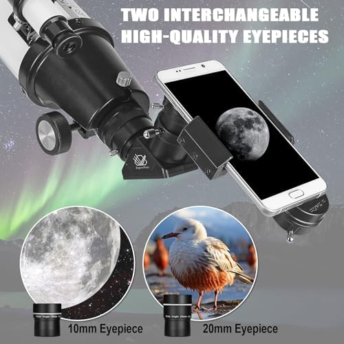 Celticbird Telescope for Adults Astronomy Beginners, 80mm Aperture 800mm Refractor Telescopes for Adults High Powered with AZ Mount, Carry Bag, Phone Mount - Image 4