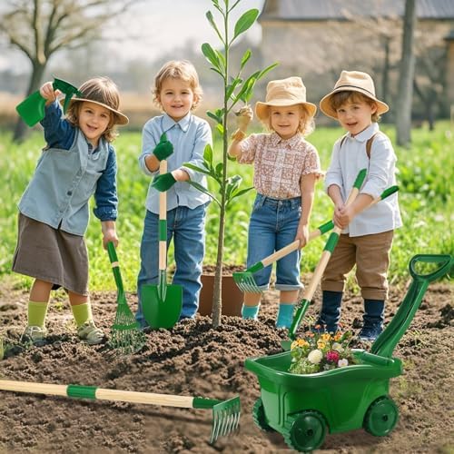 Duckura Kids Gardening Tools Set, Wheelbarrow Sets Outdoor Yard Toy Ages 3+ - Image 2