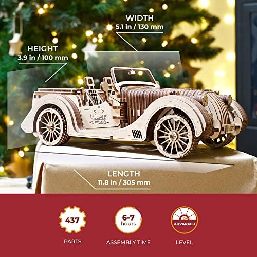 UGears Mechanical Models Roadster VM-01 3-D Wooden Puzzle - Image 2
