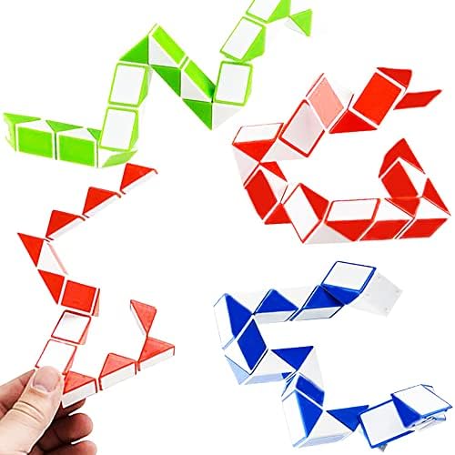 The Dreidel Company 3-Pack Snake Cube Three Assorted Colors Twist Puzzle Magic Snake Sensory Fidget Toys Collection Brain Teaser Party Favors Game for Kids Adults Teens, 3.25" x 2.25" (3-Pack) by TheDreidelCompany