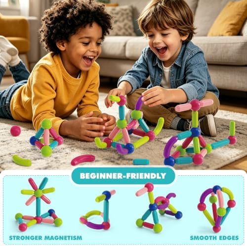 Magnetic Building Sticks Montessori Toy Starter Set, Magnetic Stick & Balls STEM Learning Toys for Kids, Montessori Magnet Set for 3 Year Old Preschool Toy, Construction Kit Sensory Toys Birthday Gift - Image 2