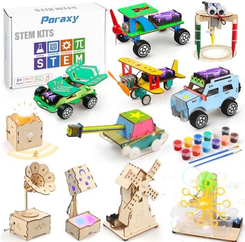 Poraxy 11 in 1 Kids Science Kits Age 8-10, 3D Puzzles Projects STEM Kits for Kids Ages 8-12 6-8 5-7, STEM Toys Robotics Birthday Gifts 7 8 9 10 11 12 Year Old Boys Girls Engineering Building Toys by Poraxy