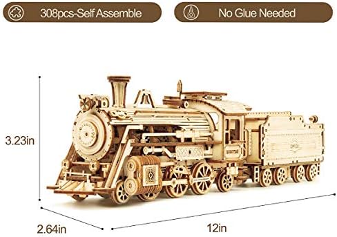 ROKR 3D Wooden Puzzle for Adults-Mechanical Train Model Kits-Brain Teaser Puzzles-Vehicle Building Kits-Unique Gift for Teens on Birthday/Christmas Day(1:80 Scale)(MC501-Prime Steam Express) - Image 5