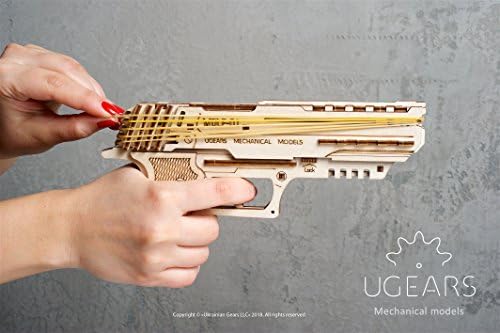 UGEARS Wolf-01 Handgun 3D Wooden Puzzles for Adults - Wooden Model Kits for Adults Rubber Space Band Handguns Mechanical Handgun Models Wood Puzzle Gun Brain Teaser, Hobby Set - Image 5