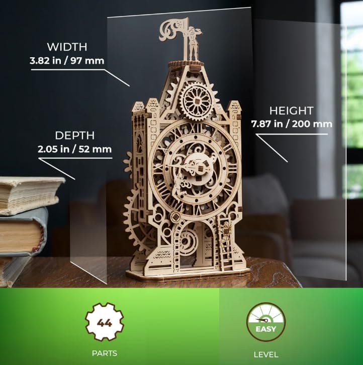 UGEARS Old Clock Tower, 3D Puzzle, 7.87-inch Height, Wooden Model Kits for Adults Clock Kit for Do It Yourself Wood Building Kit for Adult Mechanical Puzzle - Image 5