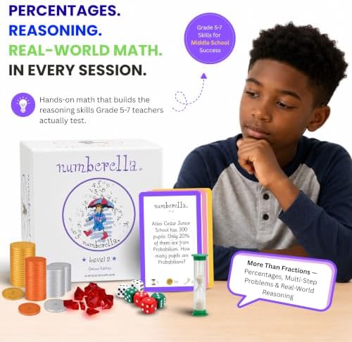 Numberella Deluxe Math Board Game Level 2 | Ages 10-13 | Fraction, Decimals - Image 2