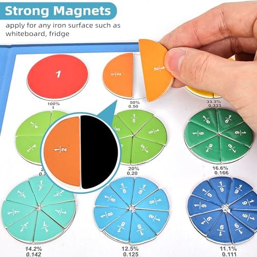 Magnetic Fraction Educational Puzzle,Magnetic Fraction Tiles & Fraction Circles,Montessori Fraction Manipulatives Learning Games for Kids,Fraction Manipulatives for Elementary School (Zebra) - Image 4