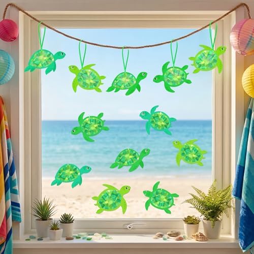 Renbuzhu 48PCS Summer Crafts: Paper Sea Turtle Suncatchers DIY Kits, Ocean Beach Party Favors Window Stained Glass Effect Art Supplies Decorations - Image 3
