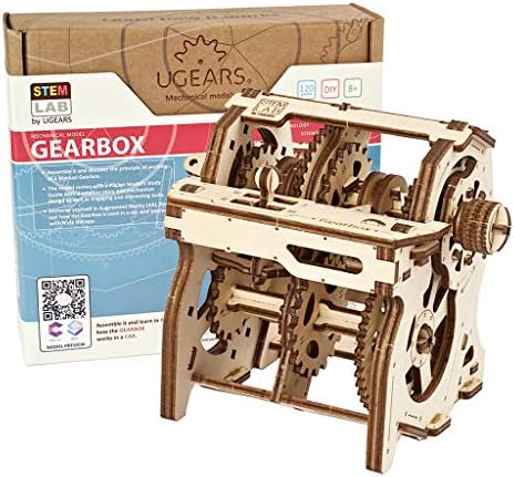 UGEARS STEM Gearbox Model Kit - Creative Wooden Model Kits for Adults, Teens and Children - DIY Mechanical Science Kit for Self Assembly - Unique Educational and Engineering 3D Puzzles with App by UGEARS-ModelingJoy