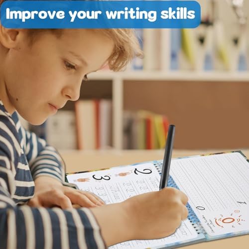 gisgfim Grooved Cursive Handwriting Workbook Magic Reusable Grooved Cursive Handwriting Practice Guided Tracing with Disappearing Ink Pens for Beginners Kids Learning Activities Supplies (Number) - Image 6