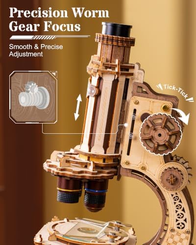 ROKR Wooden 3D Puzzle Building Kit, Real Optical Microscope with 40X-400X Magnification, STEM Science Toy for Students and Adults(ST005) - Image 2