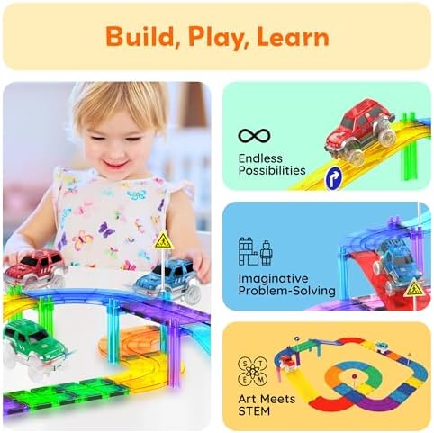 PicassoTiles 3 Pack LED Race Track Cars, Magnetic Tile STEM Toy Set Ages 3+ - Image 4