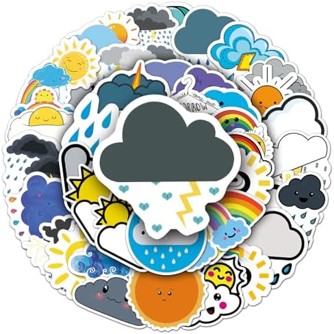 50 Pcs Fun Weather Stickers, 1.96-3.15inch Cartoon Meteorology Decorative Stickers, Self-Adhesive for Scrapbooking, Kids' Room Decoration, Science Popularization Setup (Weather) by Unknown