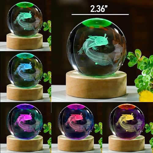 3D Axolotl Gifts for Women Crystals Ball 60mm- Axolotl Figurines Decor Glass Animals Figurine Animal Stuff for Room Birthday for Best Friend Lovers Keepsake Paperweight - Image 3