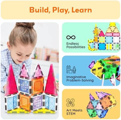 PicassoTiles Magnetic Tiles Magnet Toys Building Blocks Construction Set with 110+ Pages IdeaBook STEM Learning Playset Toddlers Educational Fun Play Kids Boys Girls Sensory Toys Ages 3+ PT03 - Image 4