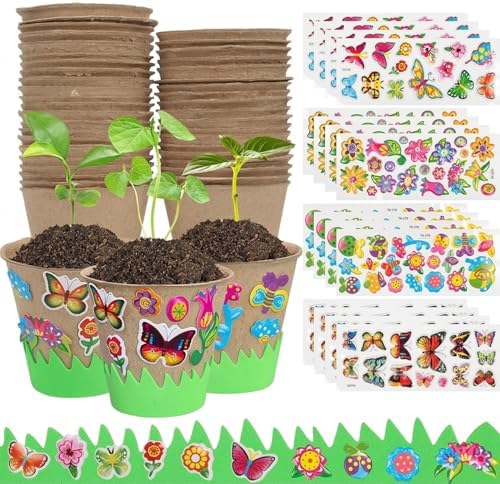 Kids Plant Growing Kit, 30 Peat Pots with 20 Fun Stickers & 6 Fences, Creative Garden Kit for Kids Gardening, Mother's Day Craft Favor Plant Growing by Unknown
