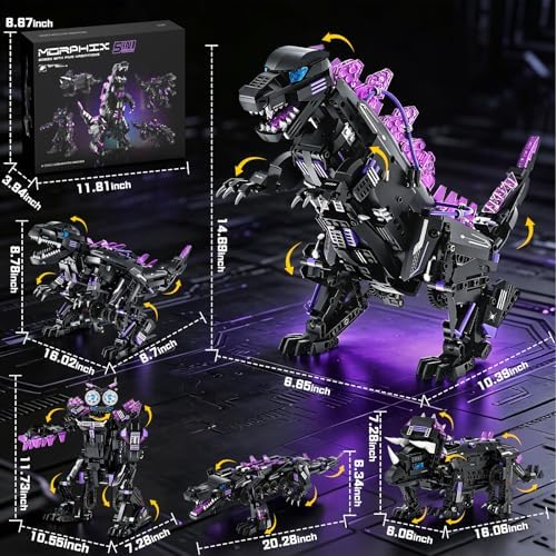 5-in-1 STEM Dinosaur Robot Building Kit, 935PCS App & Remote Control, Rebuild into T-Rex, Triceratops, Crocodile, Robot & Monster, Engineering Gift for Boys & Girls Ages 8+ - Image 6
