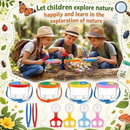 Halloscume 20 Set Bug Catcher for Kids Bug Viewer and Insects Tweezer for Students, Critter Catching Kit Magnifying Insect Cage Container Kit for Kids Outdoor Science Nature Exploration - Image 5
