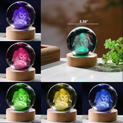 3D Angel Gifts for Women - Crystals Ball 60mm Angel Figurines Decor Glass Animals Figurine Stuff for Room Birthday for Best Friend Lovers Paperweight - Image 3