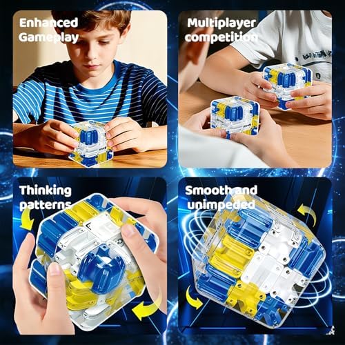 3D Rolling Ball Maze Cube, Marble Labyrinth Cube, 3D Labyrinth Puzzle Cube, Spatial Awareness Brain Training Educational Focus Game Gift for Adults Teens Kids (Yellow & Blue) - Image 3