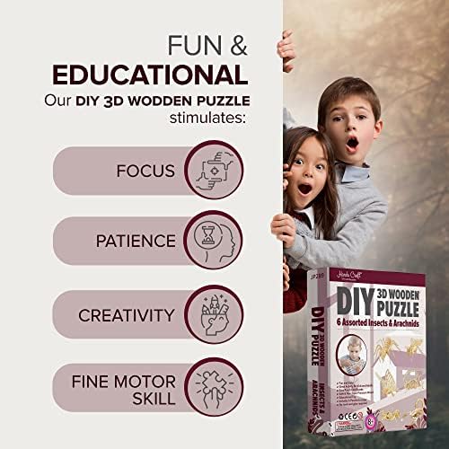 Hands Craft DIY 3D Wooden Puzzle – 6 Assorted Insects & Arachnids Bundle Pack Brain Teaser Puzzles Educational STEM Toy Adults and Kids to Build Safe and Non-Toxic Easy Punch Out Premium Wood JP2B9 - Image 4