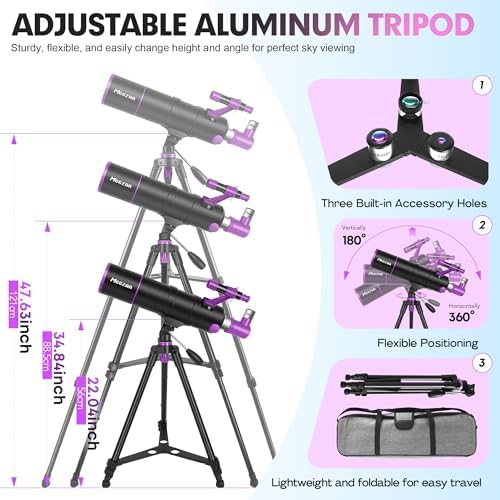 MEEZAA Telescope, Telescope for Adults High Powered, 90mm Aperture 550mm Portable Refractor Telescopes for Kids & Astronomy Beginners Stargazing with Tripod, Phone Adapter, Carry Bag & Moon Filter - Image 5