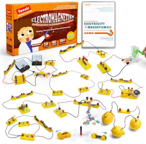 Teenii Electricity and Magnetism Kit for Kids, STEM Science Experiments with Electric Circuits, Educational Physics Toy, Science Discovery Game for Boys and Girls 8+, 50 Pieces by TeeniiLLC