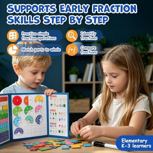 Magnetic Fraction Manipulatives for Kids, Fraction Tiles & Circles Educational Learning Set, Magnetic Fraction with Dry-Erase Practice, Homeschool & Classroom Math Teaching Tool for Elementary Math - Image 3