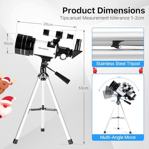 Telescope for Adults Astronomy 70mm Aperture 300mm Focal Length Portable Astronomical Telescope for Beginners Age Over 8 Years Old with Wireless Remote Carry Bag Tripod(White) - Image 5