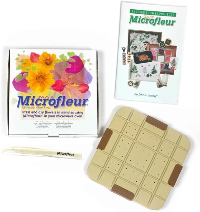 Microfleur Max Microwave Flower Pressing Kit - Complete DIY Floral Pressing Set with Tweezers, Soft Cover Book, & 9"" (23cm) Pressing Flower Frame for Scrapbooking & Art Crafts