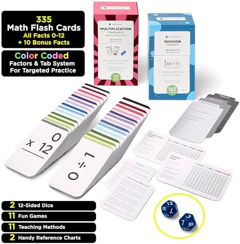 Think Tank Scholar 335 Multiplication & Division Flash Cards (Award Winning) 1 Fact Per Card with Visual Aids – All Facts 0–12 + Dice, Games & Charts – Grades 2–6, Homeschool & Classroom Learning - Image 3
