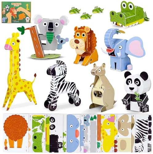 BONNYCO 3D Puzzles for Kids Toys Jungle Animals Pack 8. 3D Puzzle Jigsaw 6-8 9-13, Educational Girl and Boy Toys. Gifts for Kids Activity, Birthday Gifts for Boys. Rompecabezas 3-D Foam, Christmas by BONNYCO