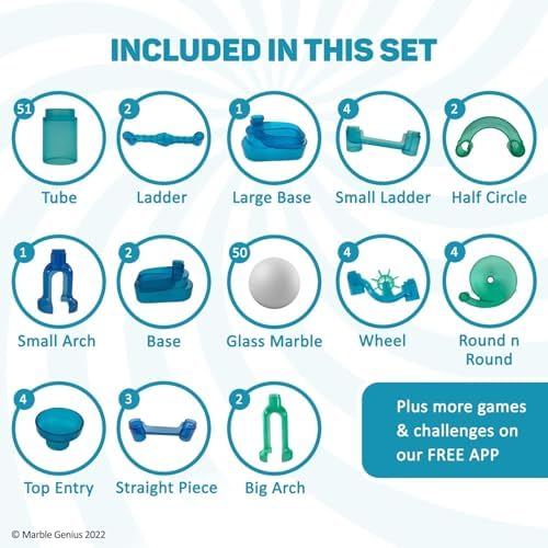 Marble Genius Marble Run Starter Set STEM Toy for Kids Ages 4-12 - 130 Complete Pieces (80 Translucent Marbulous Pieces and 50 Glass Marbles), Construction Building Block Toys, Theme (Ocean), - Image 5
