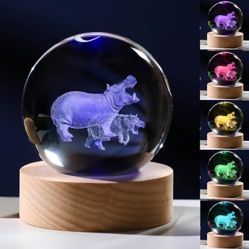 3D Hippopotamus Gifts for Women Crystals Ball 60mm - Hippopotamus Figurines Decor Glass Animals Figurine Hippo Gifts Stuff for Room Birthday for Best Friend Lovers Keepsake Paperweight by Unknown