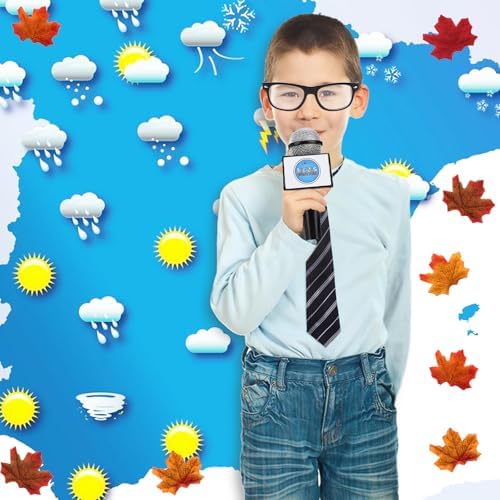 Kids Meteorologist Costume Set Weather Toys for Kids Glasses Microphone Weather Man Necktie Maple Leaves Weather Chart Prop for Career Day Party - Image 5