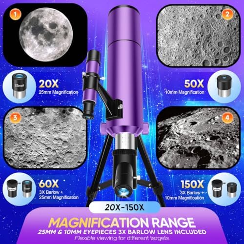 HETEKAN Telescope for Adults & Beginners, 80mm Aperture 500mm Refractor - Image 3