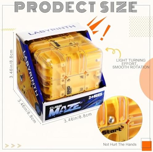 1 Sets Large Labyrinth 3D Maze Cube Puzzle Maze Game Gravity 3D Puzzle Cube Brain Teaser Ball Games for Kids Education Sensory Toys Gift for Adults (Classical,Yellow) - Image 2