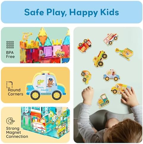 PicassoTiles 8pc Metro City Vehicle Magnet Building Block Set with Magnetized Action Figures Compatible with Magnetic Tile Kits STEAM Educational Construction Playset for Boys Girls Age 3 Plus PTA24 - Image 6