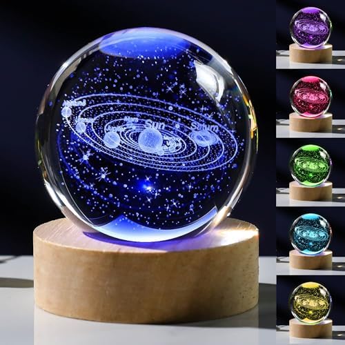 3D Solar System Crystal Ball with LED Colorful Lighting Touch Base, Solar System Model Decor Science Astronomy Gifts God Bless The World Easter Religious Space Gifts Decor by Unknown