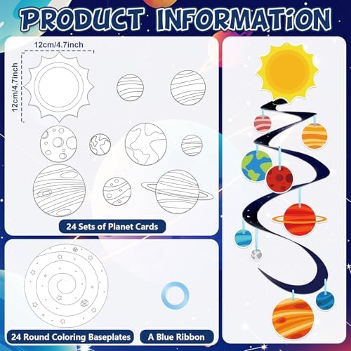 24 Sets Space Craft Kits DIY Solar System Planet Coloring Hanging Decor Color Your Own Outer Space Paper Crafts Galaxy Coloring Ornaments Art for Home School Classroom Activities Party Favor Gifts - Image 2