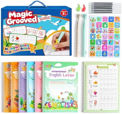 ASIGN Reusable Magic Handwriting Workbooks for Kids - 3D Grooved Tracing Copybook with Auto-Fading Ink & Grip Aid to Correct Pen Posture (6-Book Set, Preschool & Kindergarten Prep) by ASIGN