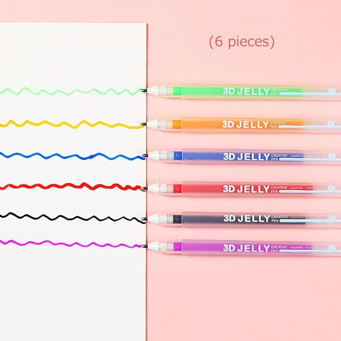Eforcase 6PCS 3D Jelly Pens Gel Pens for Adult Coloring Books Gel Ink Pen Marker Colored Pen for Drawing, Crafts Scrapbooks Bullet Journaling Card Making, Photo Album Drawing Writing