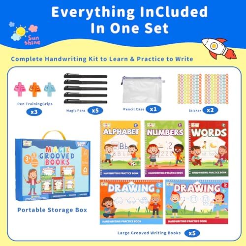 Magic Grooved Handwriting Practice Book for Kids Ages 3-8, Reusable Tracing Workbooks with Auto-Disappearing Ink, Preschool Learning Activities for Toddlers-Gifts for Children - Image 2