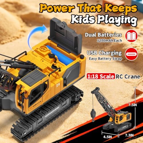 Jiakora Remote Control Crane Toy, 2.4GHz 12 Channel 1:18 RC Construction Crawler Crane with Metal Hook, Lights, Sound & Spray Function, 2 Batteries, Birthday Gift for Kids Boys Girls Ages 3-5 4-7 8-12 - Image 3