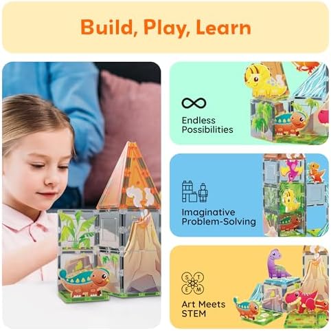 PicassoTiles Dinosaur Toys Magnet Tiles Building Blocks 8 Magnetized Action Figures Compatible Magnetic Construction Build and Play Tile Accessory Toy STEAM Educational Learning Toys Kids Ages 3+ - Image 4