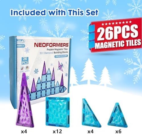 Magnetic Tiles 26 pcs Frozen Castle Magnetic Tiles - 3D Diamond Building Blocks, STEM Educational Kids Toys for Pretend Play, Birthday Gifts Montessori Sensory Educational Magnet Toys - Image 3