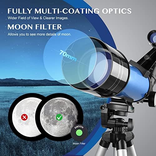 AOMEKIE 40070 Astronomy Telescopes for Beginners and Adults with K6 and K25 Eyepieces 70mm Travel Telescope Adjustable Tripod Phone Adapter - Image 2