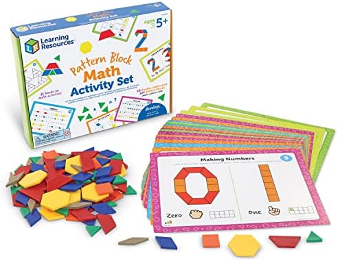 Learning Resources Pattern Block Math Activity Set - 144 Pieces, Age 5+, Educational Kindergartner Games, Fine Motor Skills by LearningResources