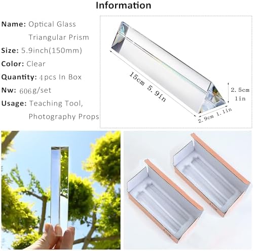 QFkris 4pcs 6 inch Clear Optical Lens Glass Triangular Prism for Photography Science Classroom Rainbow Maker Art Decor (Pack of 3) - Image 2